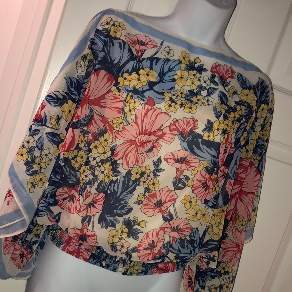 Max Studio Floral Print Blouse with Batwing Sleeves
